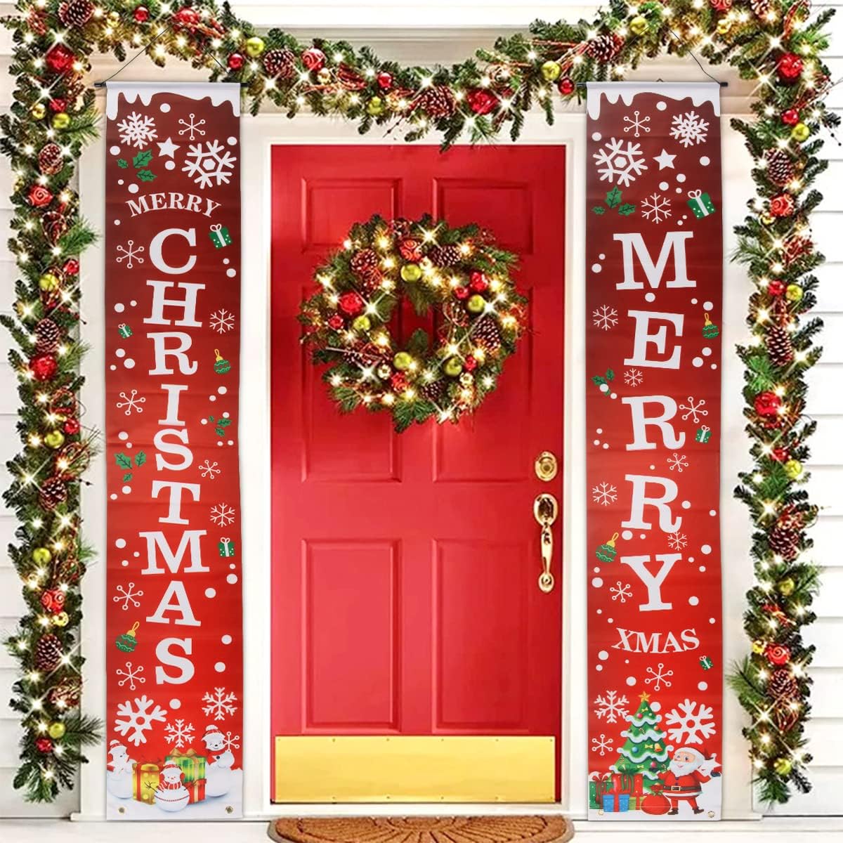 bannière noël porche entrée porte merry christmas 180 cm