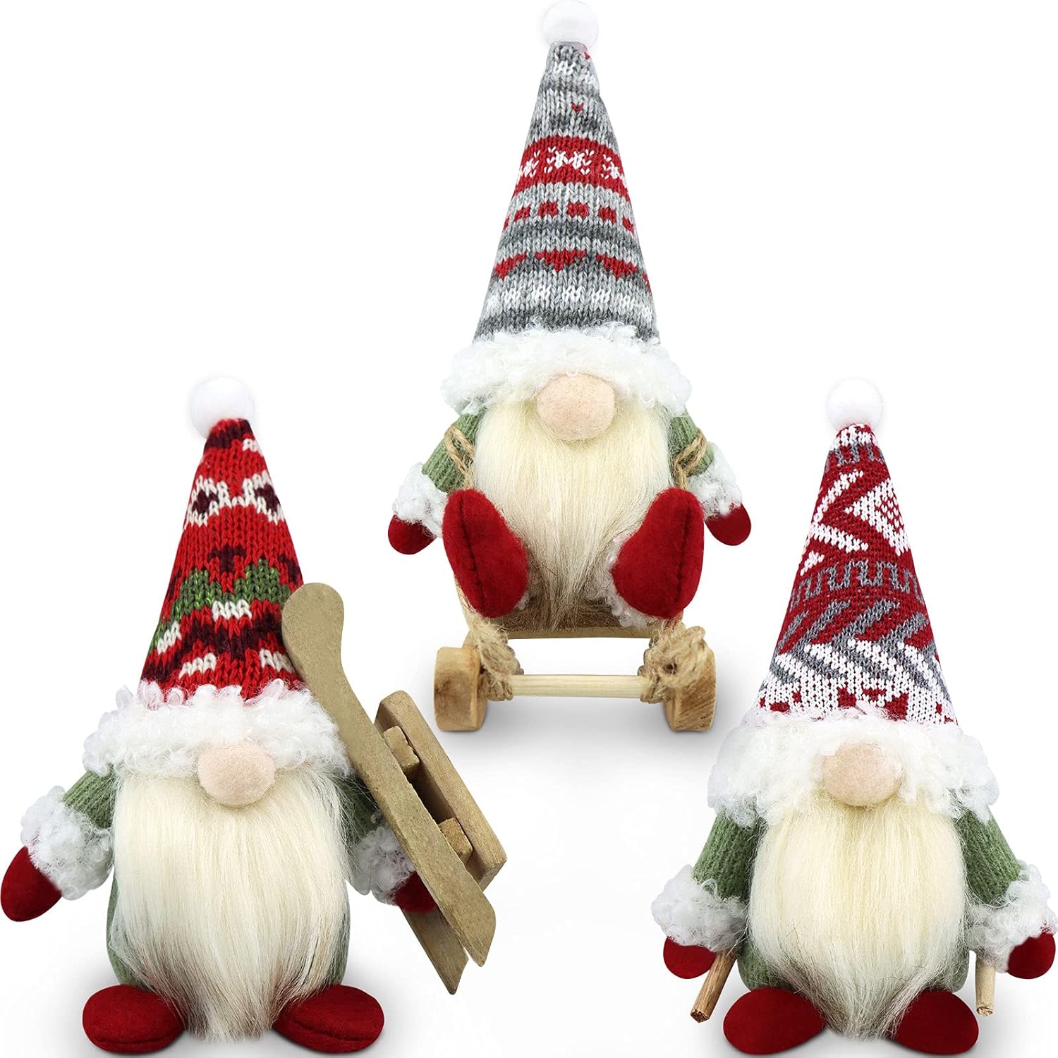 décoration lot 3 gnomes noël traîneau