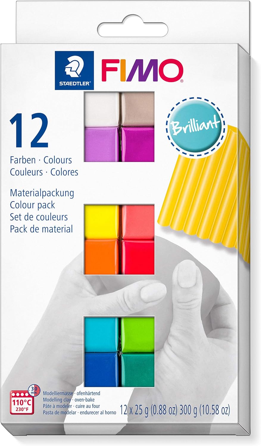 Assortiment de 12 demi-pains de pâte FIMO aux couleurs brillantes assorties