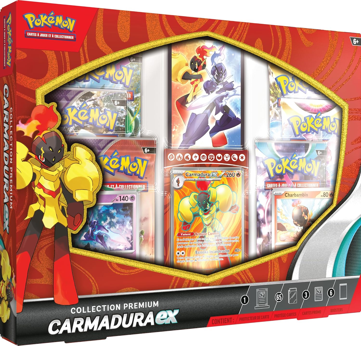 Coffret JCC Pokémon Collection Premium Carmadura, 6 Boosters et 2 Cartes promo brillantes